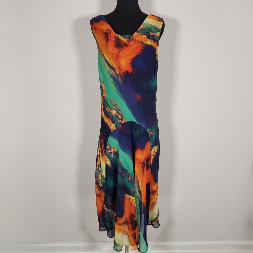 Robbie Bee Abstract Watercolor Sleeveless Midi Maxi Dress Size 14 NWT